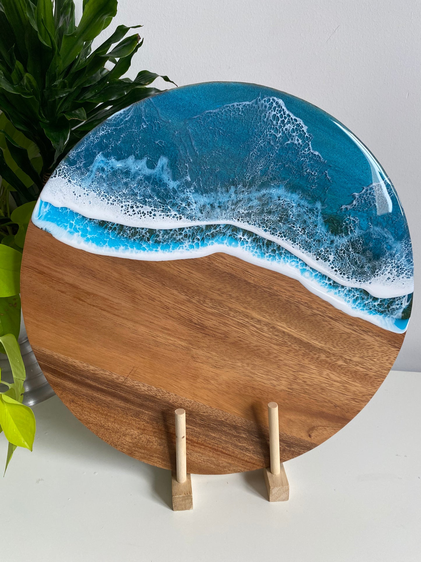 Large Beach Inspired Round Acacia Cheese Board